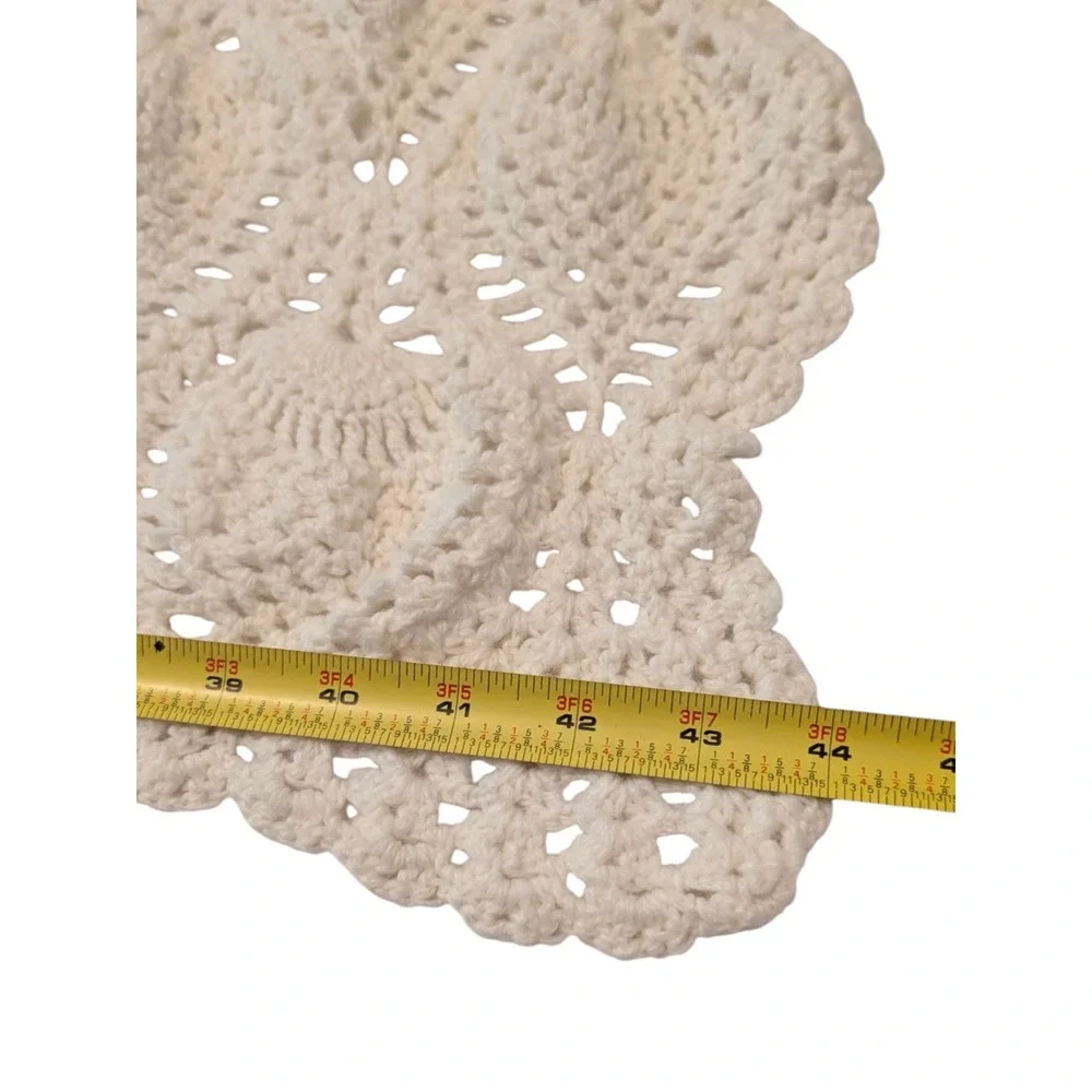 Handmade Crochet Throw Blanket Pineapple Stitch Cream Off White Scalloped 43x60